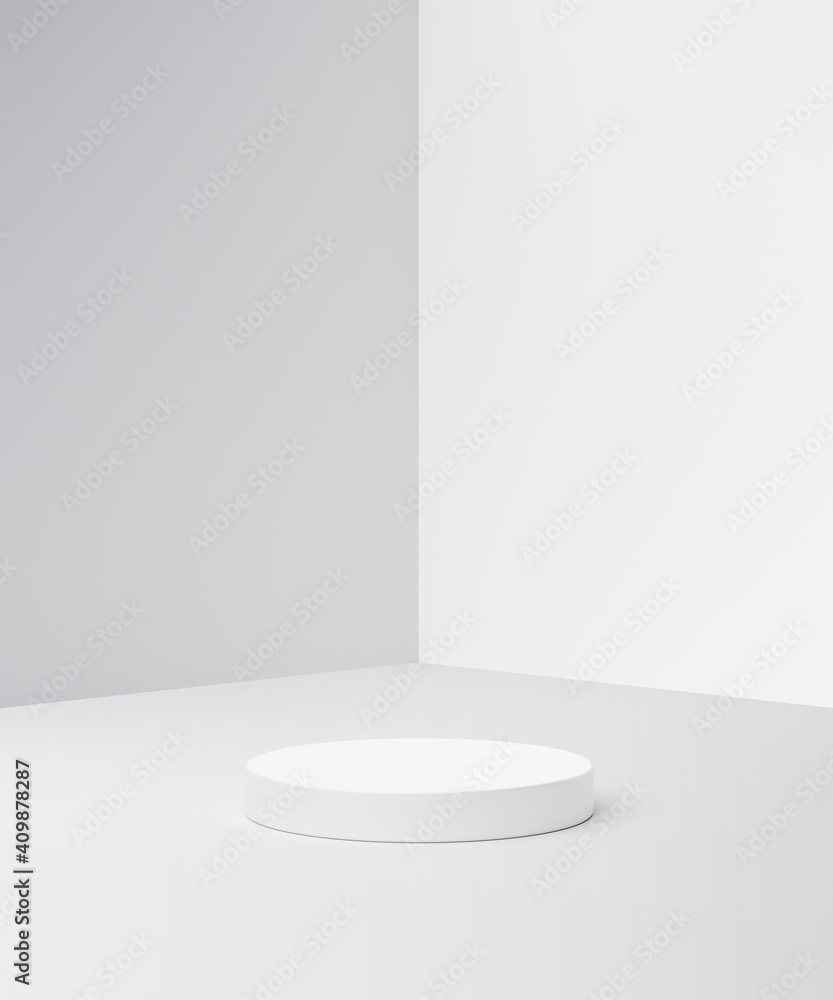Aufkleber white product background stand or podium pedestal on advertising room display with blank backdrops. 