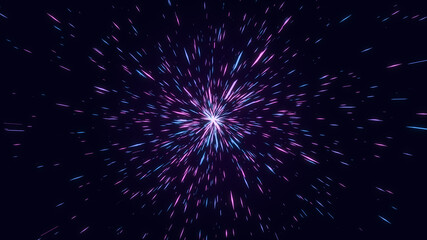 abstract pink and blue geometric diamond shape star explosion, fantastic glow starburst line beam...