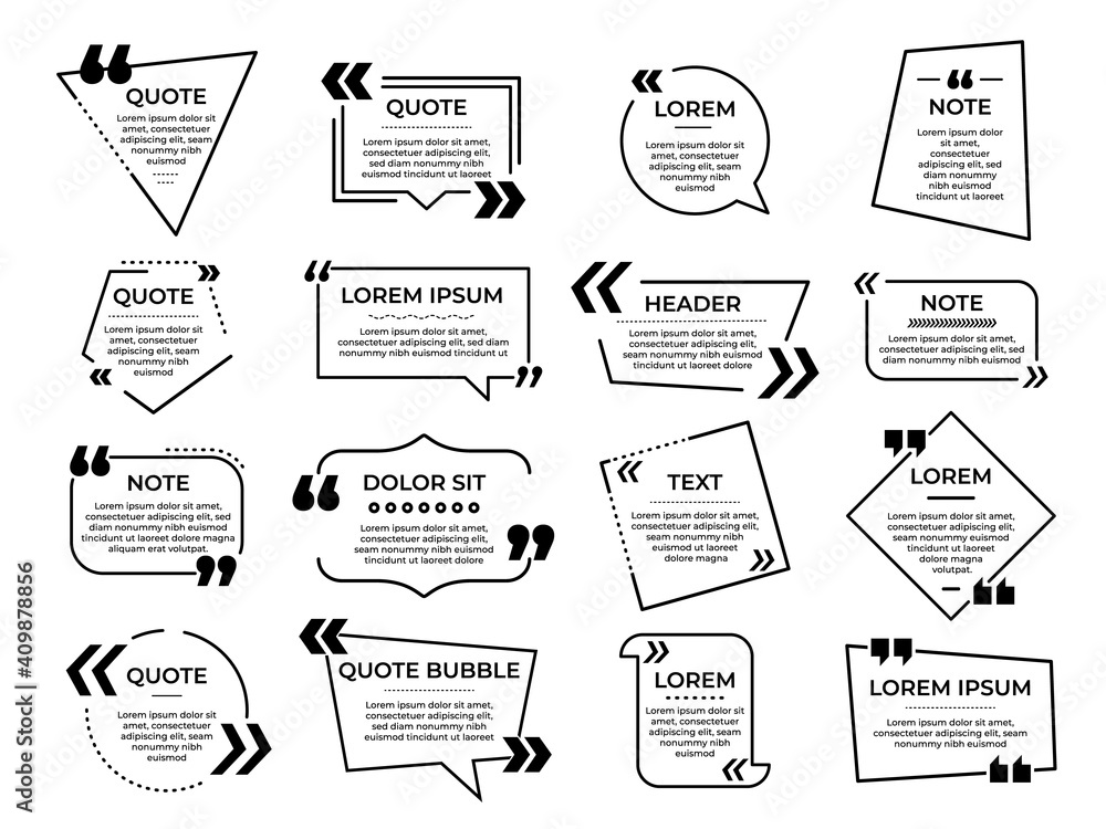 Aufkleber quotation frame. message quote memo, info speech bubbles templates. text mark, chat box or line comm