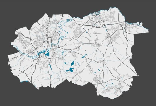 Detailed map of Wakefield city, Cityscape. Royalty free vector illustration.