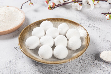 Glue pudding or tangyuan in plate.Chinese Lantern Festival food.
