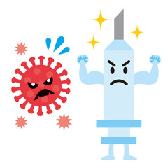 コロナウイルスワクチンをかわいいタッチで表現したイラスト