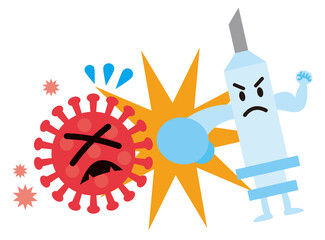 コロナウイルスワクチンをかわいいタッチで表現したイラスト