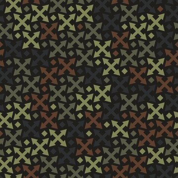 Cross arrows ornament seamless pattern. Camouflage mosaics wallpaper