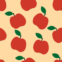 Cute simple fruit seamless pattern with red apples on the pink background. Vector minimalistic  print for fabric or wallpaper.