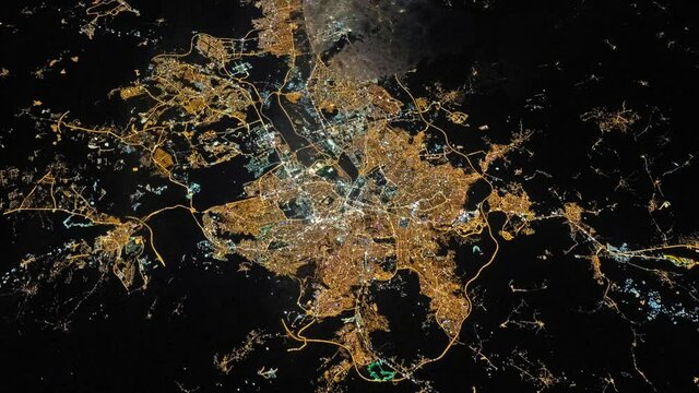 Ankara the capital of turkey viewed from space from a satellite during night time. Contains public domain image by NASA.