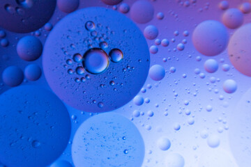 macro oil water photography Abstract background and texture of bubbles light multi color illumination.  art water surface for your products display and artwork design with copy space. Watery glare 