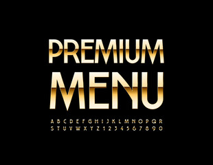 Vector elite template Premium Menu. Elegant style Font. Golden Alphabet Letters and Numbers set