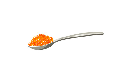 Spoon with red salmon caviar. Vector illustration cartoon flat icon isolated on white background.