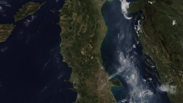 Italy country viewed from space from a satellite. Contains public domain image by NASA.
