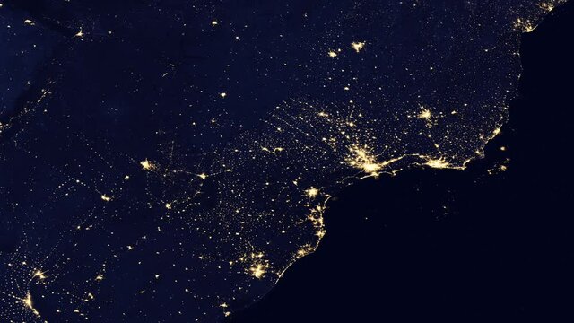 Brazil country viewed from space from a satellite during night time. Contains public domain image by NASA.