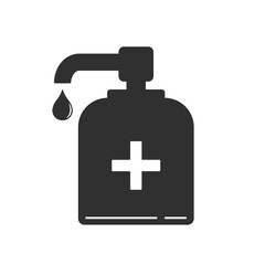 Antiseptic vector icon Hygiene Virus hand care. Black shape silhouette sign. Washing hands, anti bacterial soap, use sanitary antiseptic. Flat design illustration.