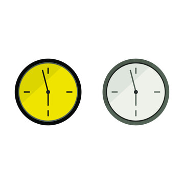 two fancy wall clocks, created in flat logo, with yellow and white clockface, business clock, design element