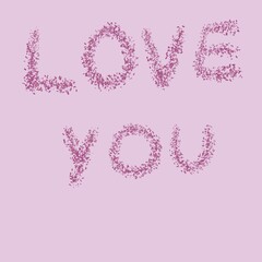 There are words love you written on the pink background.