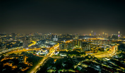 Fototapeta na wymiar Night aerial view of modern cityscape in kuala lumpur malaysia.