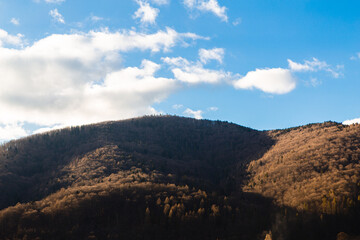 Winter landscape on a sunny day on the mountain