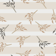 Fototapeta na wymiar Seamless pastel random pattern with beige branches shapes. Grey background. Doodle design.