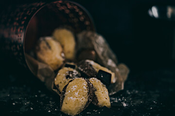 Madeleine - homemade traditional French small cookie with Dark Background
