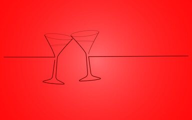 Two wine glasses cheers isolated on red background. For party card and ad. Useful for advertisement, marketing and advert. Two wine glasses vector illustration