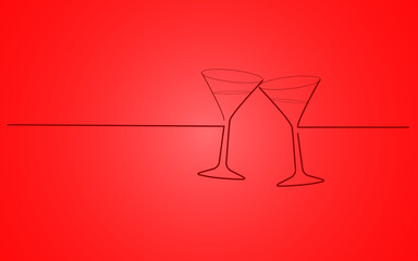 Two wine glasses cheers isolated on red background. For party card and ad. Useful for advertisement, marketing and advert. Two wine glasses vector illustration