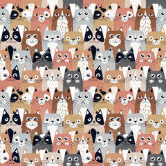 Funny cartoon cats. Seamless pattern.Texture for fabric, wrapping, wallpaper. Decorative print.