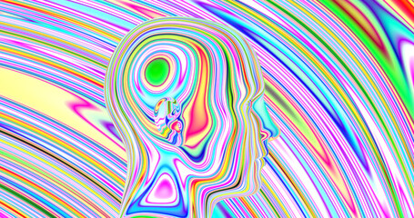 Fototapeta na wymiar Render of a human head with colorful flow