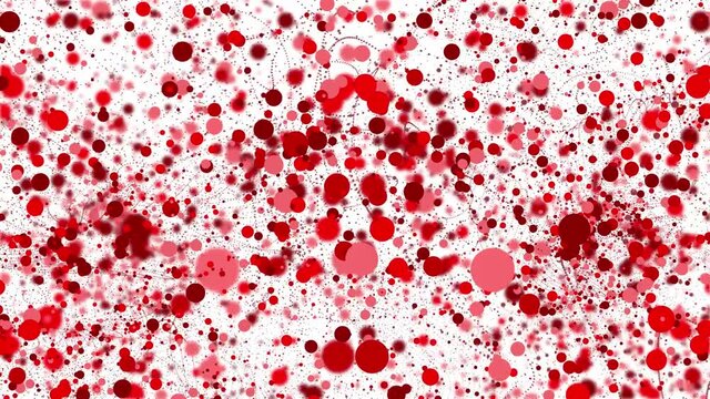 Random red dot abstract background.
Various shades and sizes of red dots coalesce into a more structured pattern.