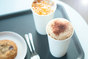 Iced cappuccino coffee in coffee shop cafe restaurant