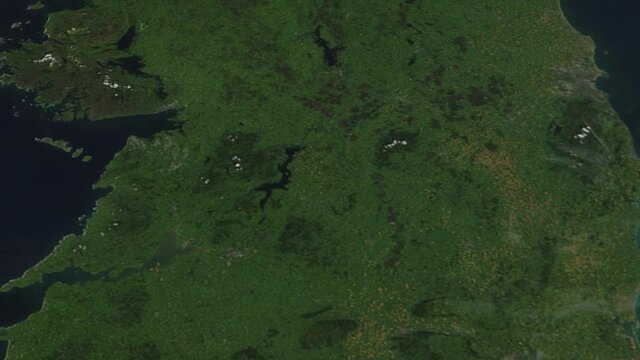 The country of Ireland view from space from a satellite animation. Contains public domain image by NASA.