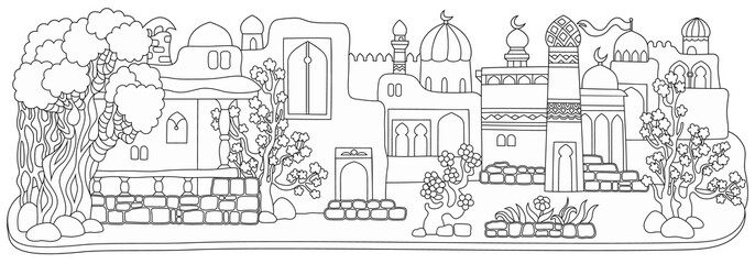 Obraz premium Vector east cartoon buildings.