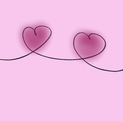 2 hearts connected on a pink background By coloring red highlights on the heart