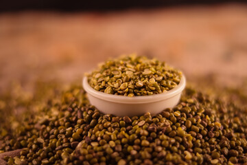 Broken Mung Lentils (yellow moong Dal) with green moong bean and mung daal,Falling Yellow moong dal,collection high protein moong dal,Indian pulse,top view moong bean and dal