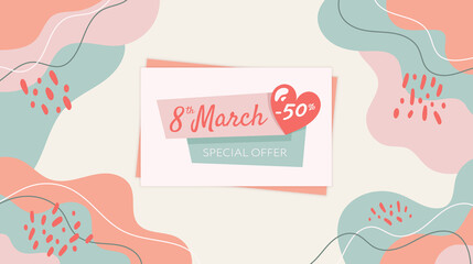 8 March sale web banner. Special offer women's day sale abstract banner