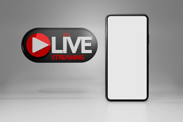 smartphone with live streaming for selling product on social media. online shopping concept, 3d rendering