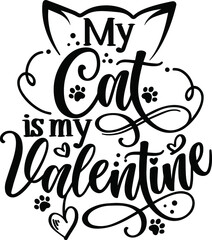 my cat is my valentine cutting silhouette on transparent background 