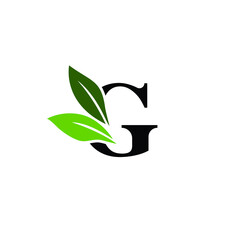 Letter G Logo with Green Leaves, Nature Logo/Icon Design Template.