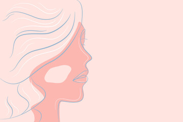 Linear portrait of a woman with thick hair in profile. Modern abstract portrait in color. Vector illustration.