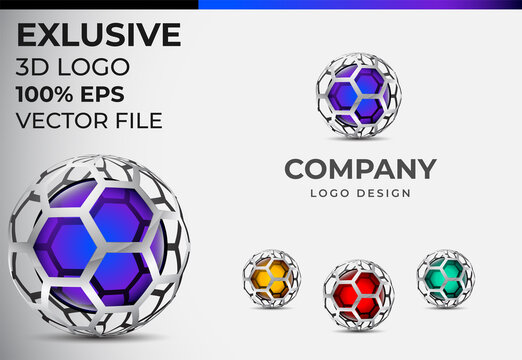 Hexagonal ball 3D Logo Design