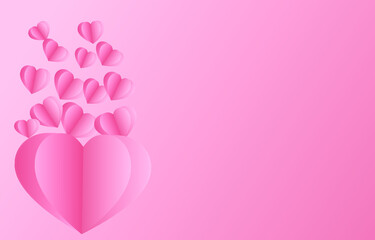 Abstrack, paper elements in shape of heart flying on pink background. vector symbols of love for Happy Valentine's Day, birthday greeting card design.
