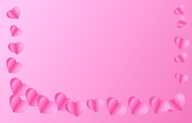 Abstract, paper elements in shape of heart flying on pink background. vector symbols of love for Happy Valentine's Day, birthday greeting card design.