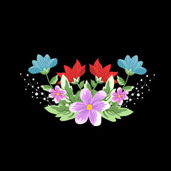 Flower isolated on black background. Flower modern design for t-shirt, print material, cloth and textile. Useful for invite and wedding card, wallpaper and greeting card. Flower vector illustration