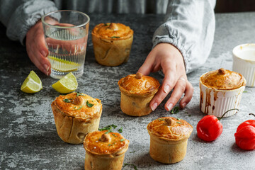 Empada de camarao or empadinha is traditional snack of Brazilian cuisine, small savory pie stuffed with shrimps