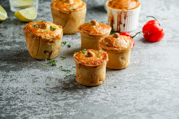 Empada de camarao or empadinha is traditional snack of Brazilian cuisine, small savory pie stuffed with shrimps