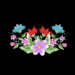 Flower isolated on black background. Flower modern design for t-shirt, print material, cloth and textile. Useful for invite and wedding card, wallpaper and greeting card. Flower vector illustration