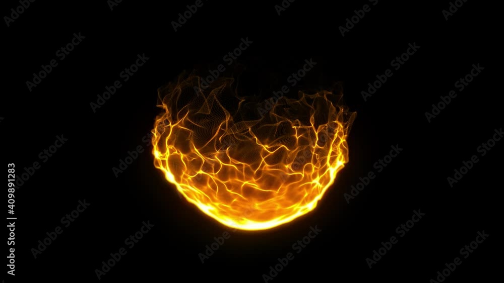 Poster burning fire fx with particles flames animation/ 4k animation of a fire ball visual effect with flui