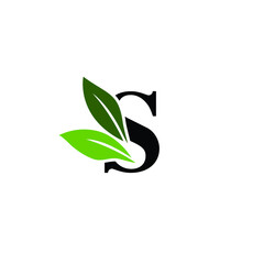 Letter S Logo with Green Leaves, Nature Logo/Icon Design Template.