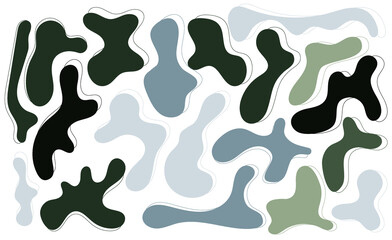 Green and grey rregular blob, set of abstract organic shapes. Abstract irregular random blobs. Simple liquid amorphous splodge. Trendy minimal designs for presentations, banners, posters and flyers.