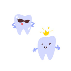 Fototapeta premium Cute tooth set. Hand drawn cartoon characters with different emotions.