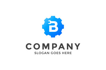 Letter B and construction logo design.Letter B wrench logo  template.