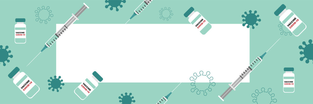 Vaccination against covid-19. Syringes and vaccine doses. Banner with blank space for text